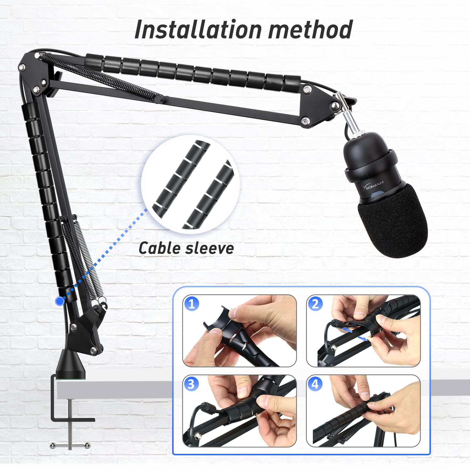 SoloCast Boom arm for HyperX, Microphone Stand for HyperX SoloCast - Mic arm Upgrade C Desk Clamp, 2 Cable Ties, Mic Cover Compa